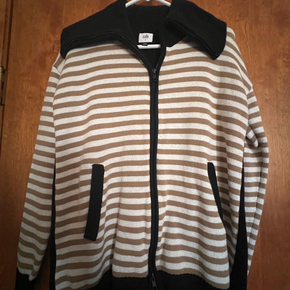 CAbi Brown and White Striped Cardigan Sweater